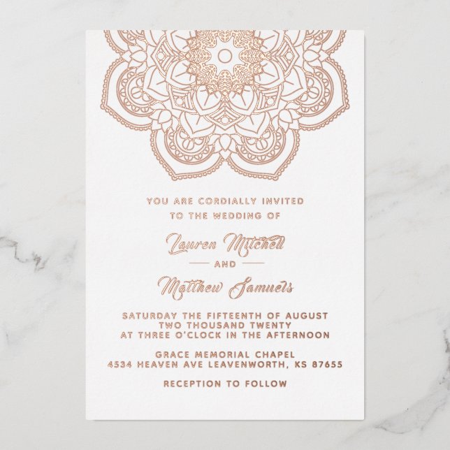 Gold Mandala Wedding Foil Invitation (Front)