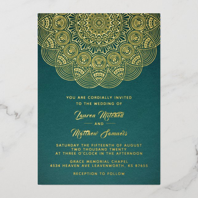Gold Mandala Wedding Foil Invitation (Front)