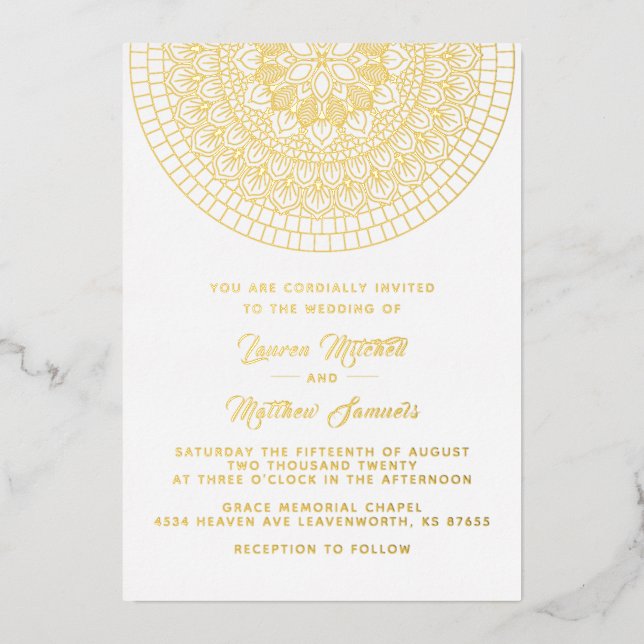 Gold Mandala Wedding Foil Invitation (Front)