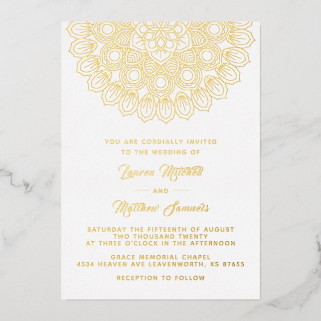 Gold Mandala Wedding Foil Invitation (Front)