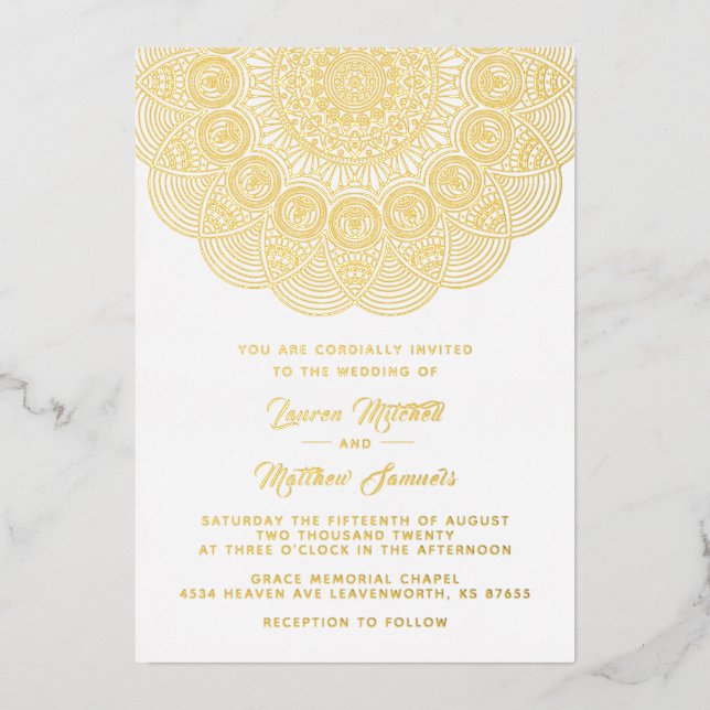 Gold Mandala Wedding Foil Invitation (Front)