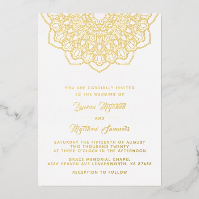 Gold Mandala Wedding Foil Invitation (Front)