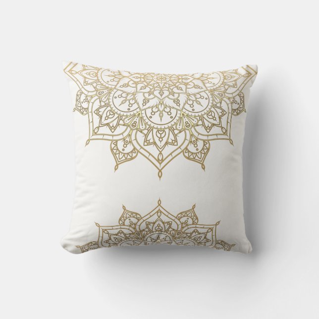 Gold Mandala White Chic Glamour Modern Glam Throw Pillow (Front)