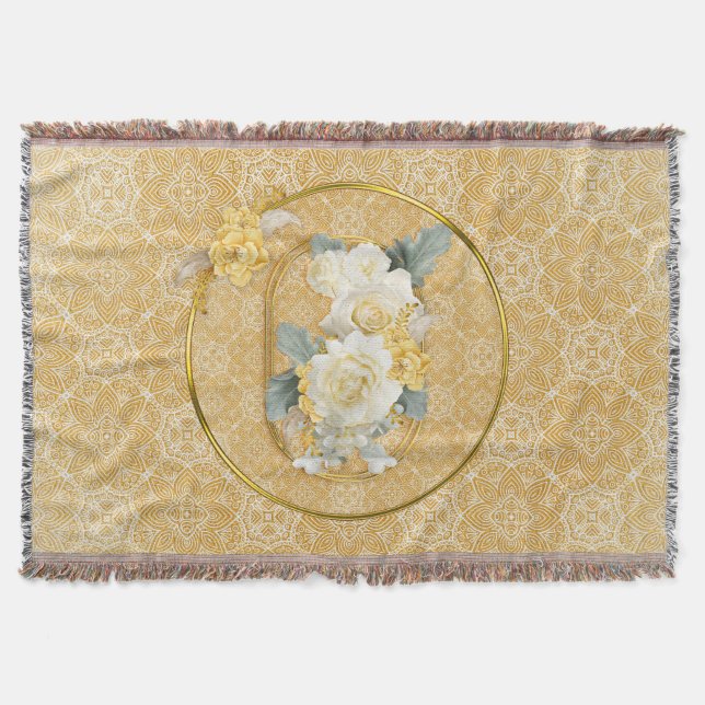 Gold Mandalas of various Geometric Circle repeats Throw Blanket (Front)