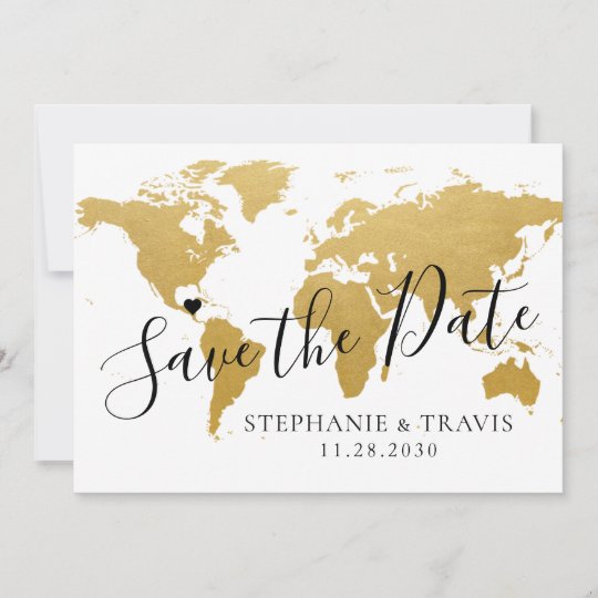 Gold Map Destination Wedding Save The Date Card Zazzle Ca