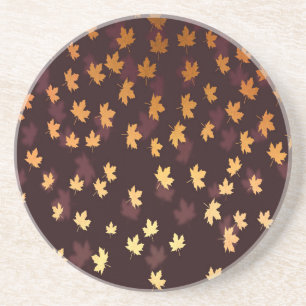 Gold Maple Leaf on dark red Coaster