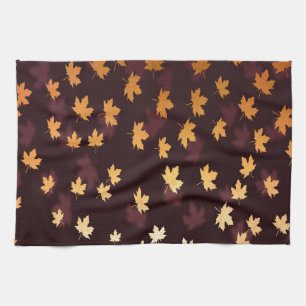 Gold Maple Leaf on dark red Kitchen Towel