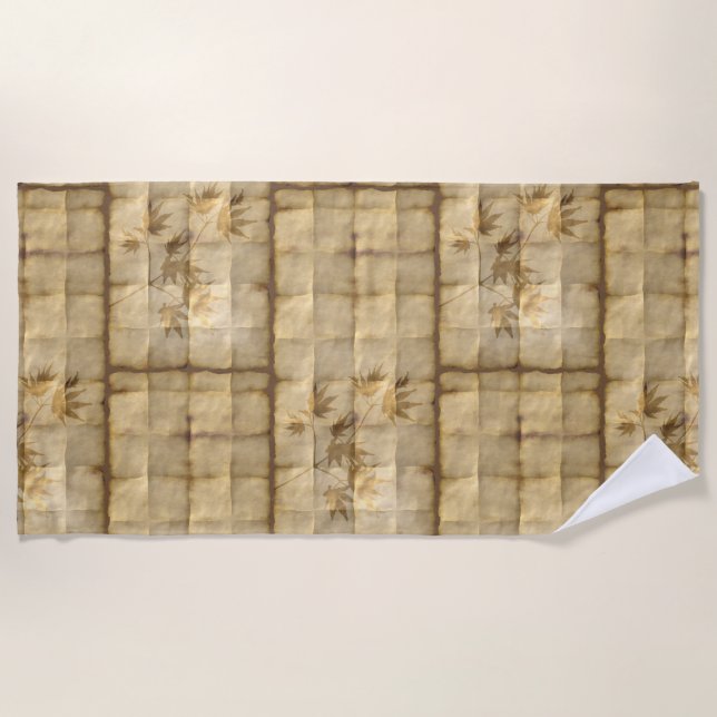 Gold maple leaf parchment paper look oriental  beach towel (Front)