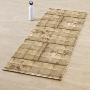 Gold maple leaves on parchment paper elegant yoga mat