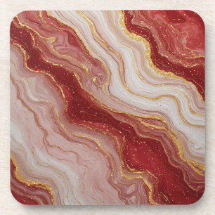 Gold Marble Abstract Background With Red Swirls Coaster