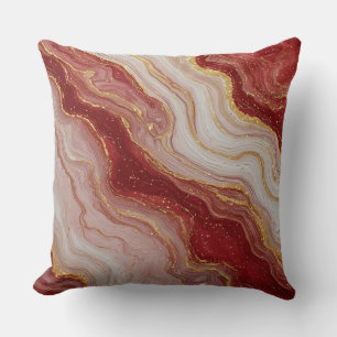 Gold Marble Abstract Background With Red Swirls Throw Pillow