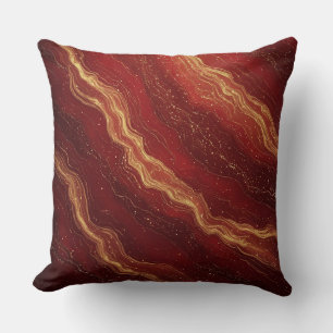 Gold Marble Abstract Background With Red Swirls Throw Pillow