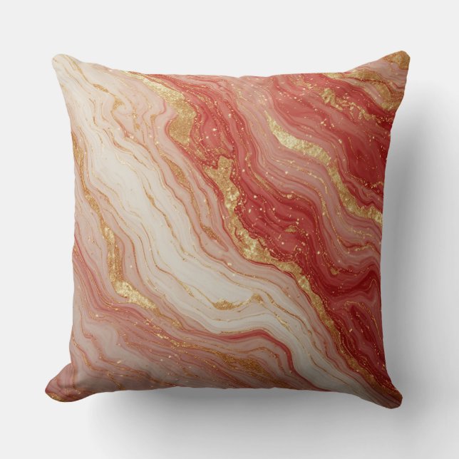 Gold Marble Abstract Background With Red Swirls Throw Pillow (Front)