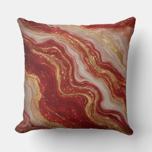 Gold Marble Abstract Background With Red Swirls Throw Pillow