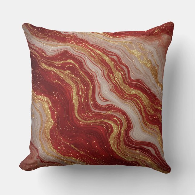 Gold Marble Abstract Background With Red Swirls Throw Pillow (Front)
