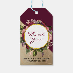 Gold Marble and Burgundy Florals Wedding Thank Yo Gift Tags