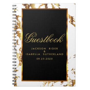 Gold Marble, Black and White - Guestbook Notebook