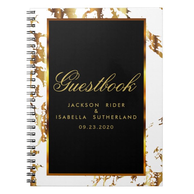 Gold Marble, Black and White - Guestbook Notebook (Front)