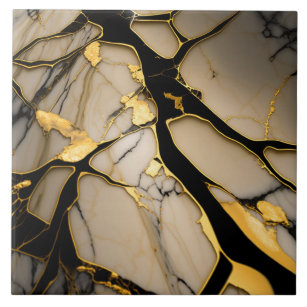 Gold Marble Ceramic Tile Black Crystalline Veins