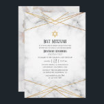 Gold Marble Geometric Bat Mitzvah Invitation<br><div class="desc">Bat mitzvah invitation featuring a marble texture with a gold geometric frame and a gold foil marble reverse.</div>
