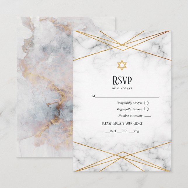 Gold Marble Geometric Bat Mitzvah RSVP Card (Front/Back)