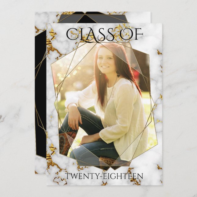 Gold Marble Geometric Gold PHOTO Frame Graduation Invitation (Front/Back)