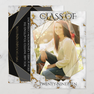 Gold Marble Geometric Gold PHOTO Frame Graduation Invitation