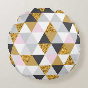 Gold marble, geometric seamless texture round pillow