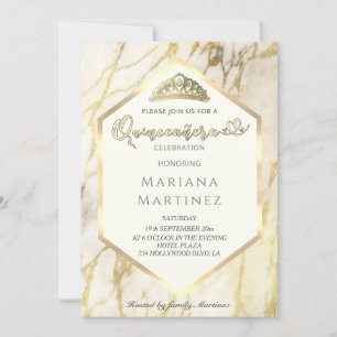 Gold marble geometrical calligraphy Quinceañera Invitation