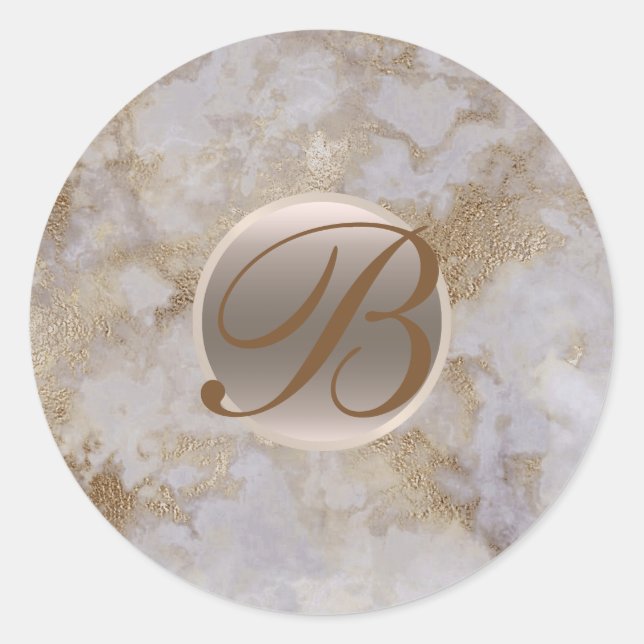 Gold Marble Glam Modern Chic Monogram Initial Classic Round Sticker (Front)