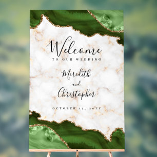 Gold Marble Green Agate Wedding Welcome Acrylic Sign