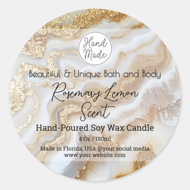 Gold Marble Logo Bottle Candle Jar Product Label (Front)
