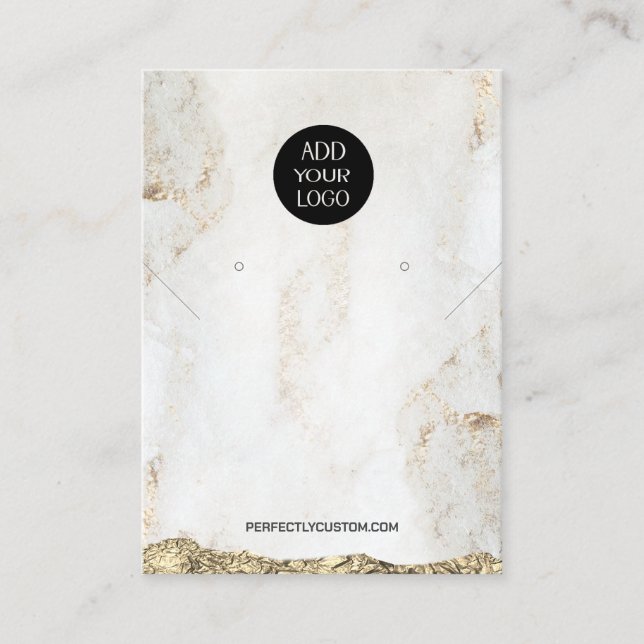 Gold Marble Logo QR Code necklace earrings Business Card (Front)