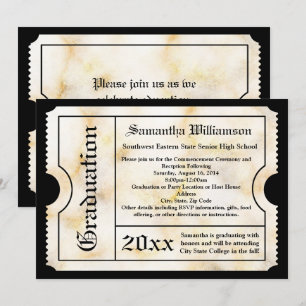 Gold Marble Modern Graduation Ticket Invitation