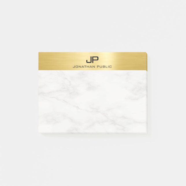 Gold & Marble Modern Monogram Initial Template Post-it Notes (Front)