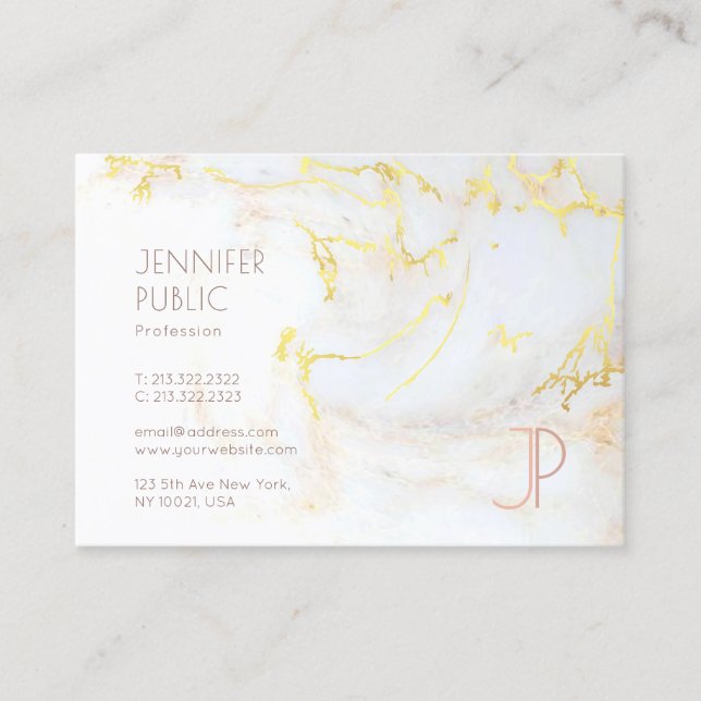 Gold Marble Modern Trendy Design Monogram Elegant Business Card (Front)