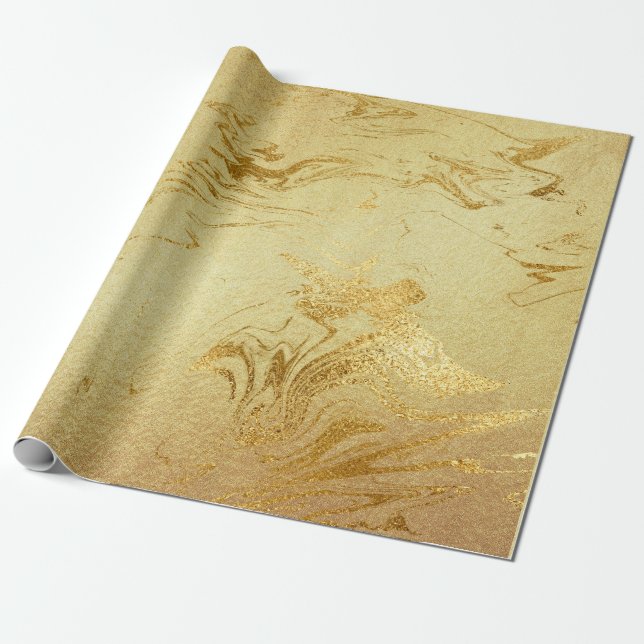 Gold Marble Molten Glam Shiny Wrapping Paper (Unrolled)