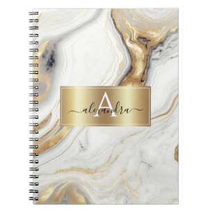 Gold Marble Monogram Custom Initial and Name Notebook