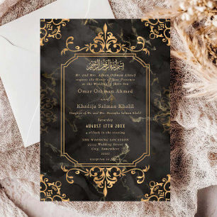 Gold Marble Ornament Vintage Islamic Wedding Invitation