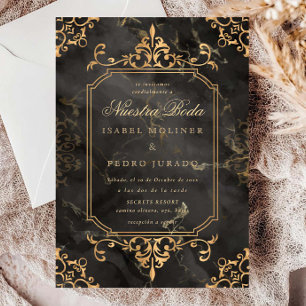 Gold Marble Ornament Vintage Nuestra Boda Wedding Invitation