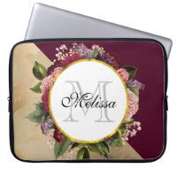 Gold Marble Pattern and Burgundy Florals Monogram