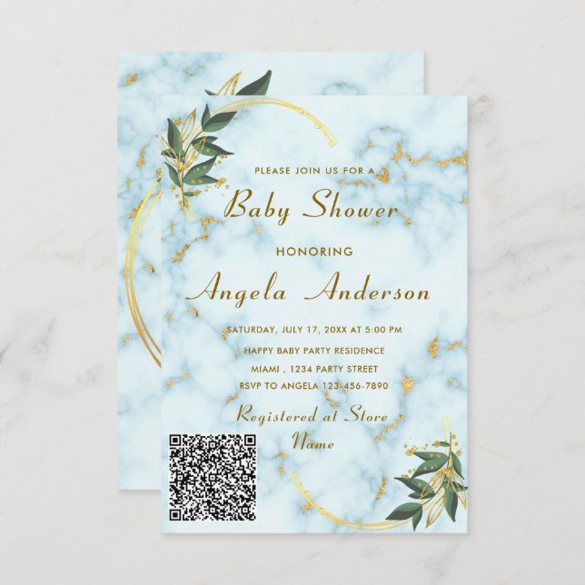 Gold Marble QR Code Baby shower Invitation Exemple (Devant / Derrière)