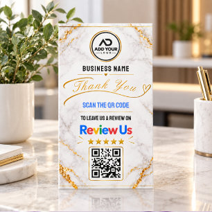 Gold Marble QR Code Thank You Customer Review Business Card