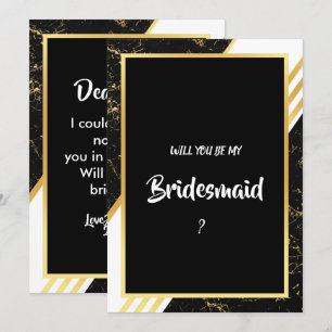 Gold marble stripes typography black Bridesmaid Invitation