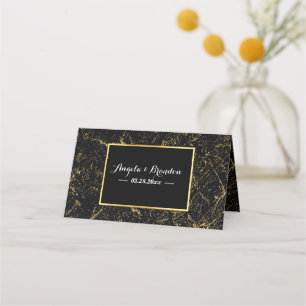 Gold marble stripes typography black place card