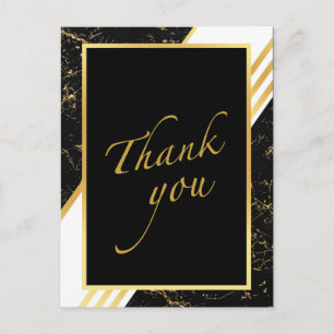 Gold marble stripes typography black Thank you Pos Postcard