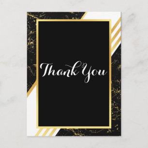 Gold marble stripes typography black Thank you Postcard