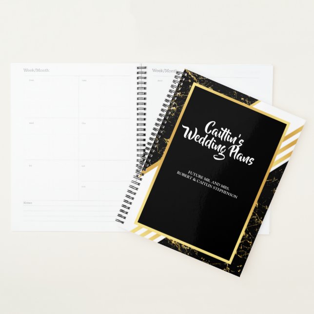 Gold marble stripes typography blacWedding planner (Display)