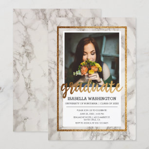 Gold & Marble Typography   Photo Graduation Party Invitation
