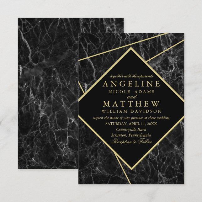 Gold marble wedding invitations (Front/Back)